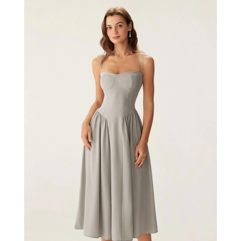 Sofia™ - Eleganta vidēja garuma kleita ar kvadrātveida kaklu