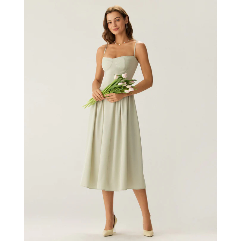 Sofia™ - Eleganta vidēja garuma kleita ar kvadrātveida kaklu