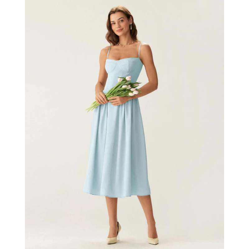 Sofia™ - Eleganta vidēja garuma kleita ar kvadrātveida kaklu