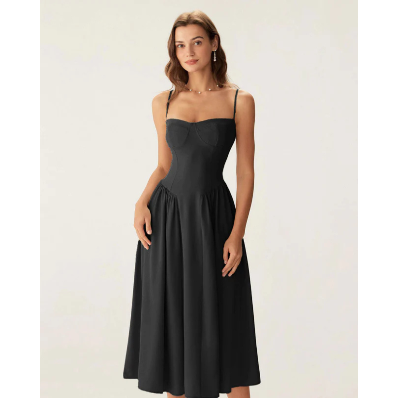 Sofia™ - Eleganta vidēja garuma kleita ar kvadrātveida kaklu