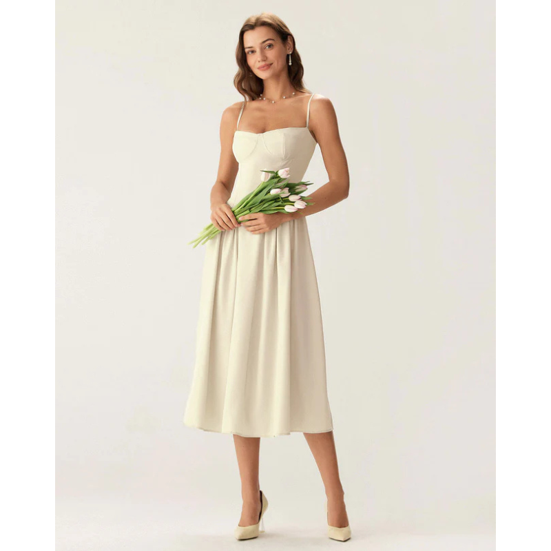 Sofia™ - Eleganta vidēja garuma kleita ar kvadrātveida kaklu