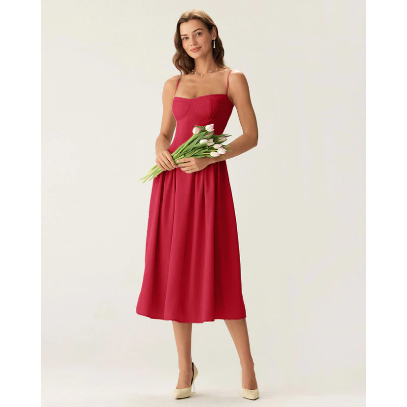 Sofia™ - Eleganta vidēja garuma kleita ar kvadrātveida kaklu