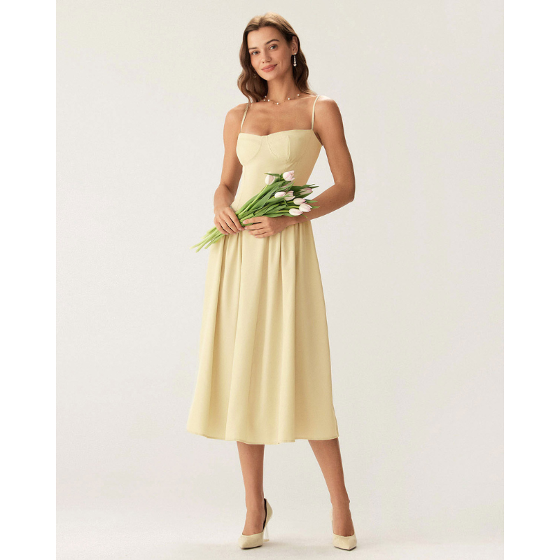 Sofia™ - Eleganta vidēja garuma kleita ar kvadrātveida kaklu