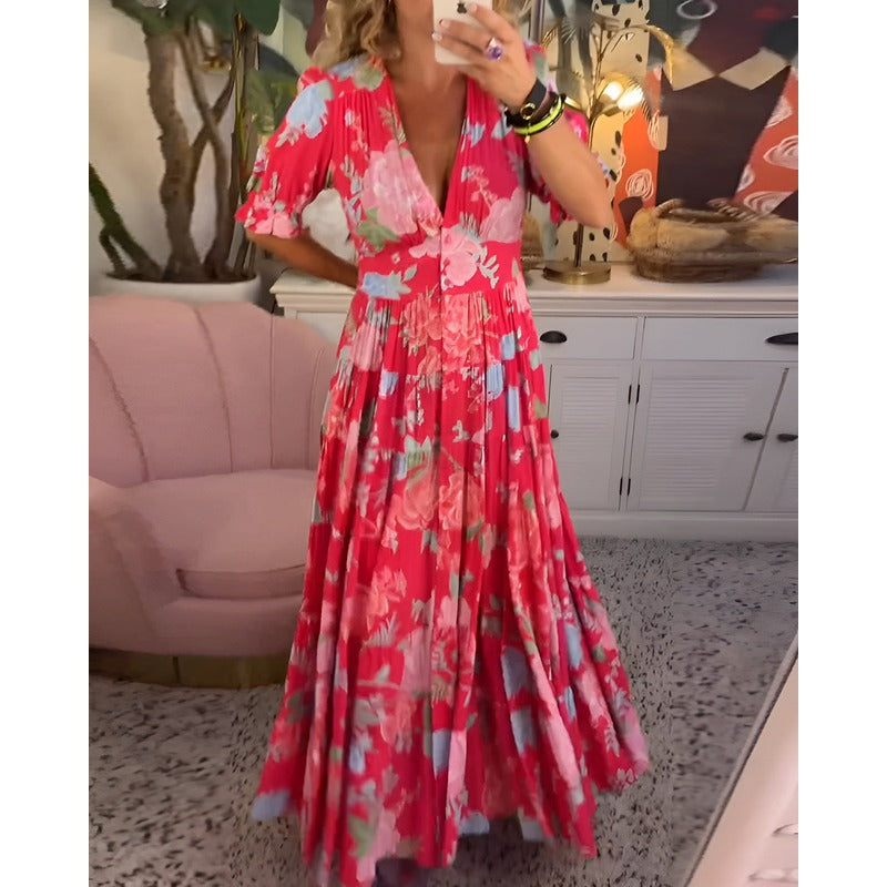 Carine™ | Ziedu raksta kabatkleita ar V veida kakla izgriezumu