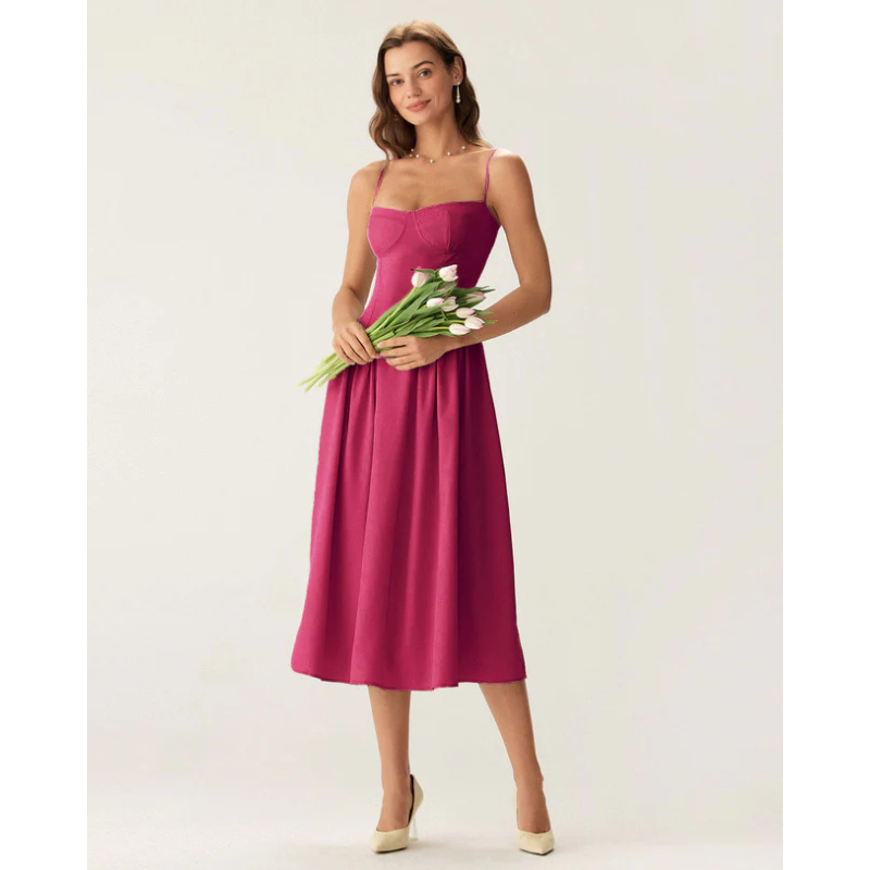 Sofia™ - Eleganta vidēja garuma kleita ar kvadrātveida kaklu