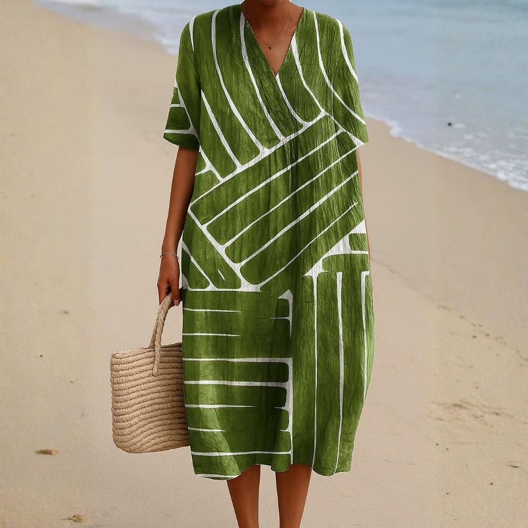 Eira™ | Zaļa Kleita ar Ģeometrisku Rakstu