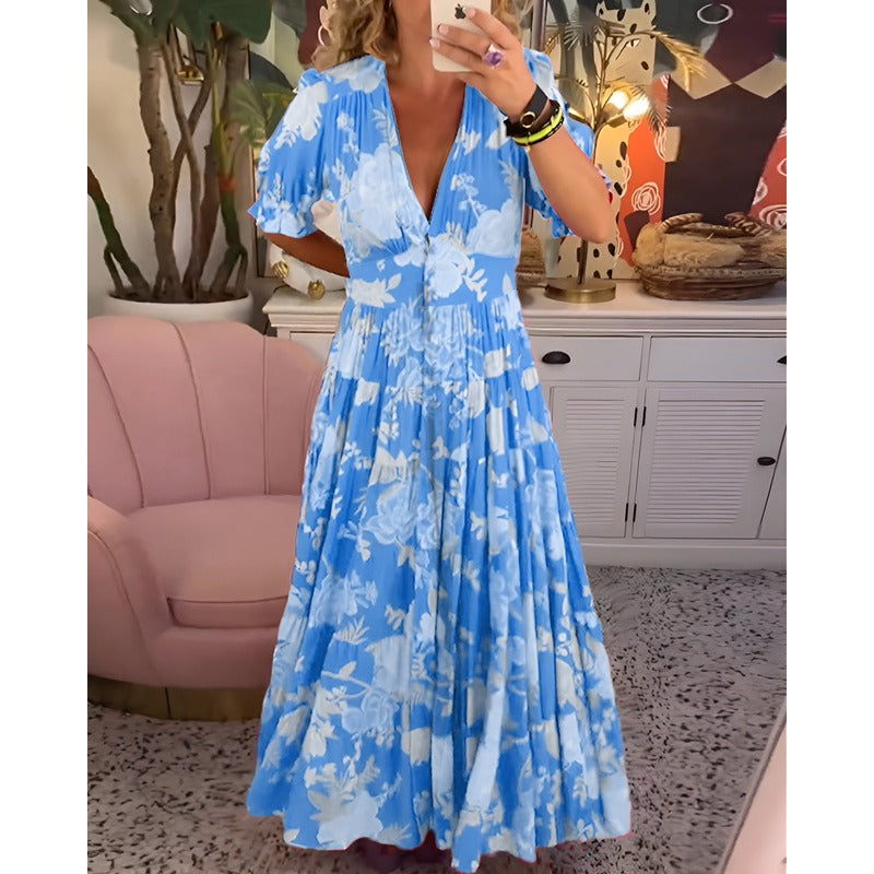 Carine™ | Ziedu raksta kabatkleita ar V veida kakla izgriezumu