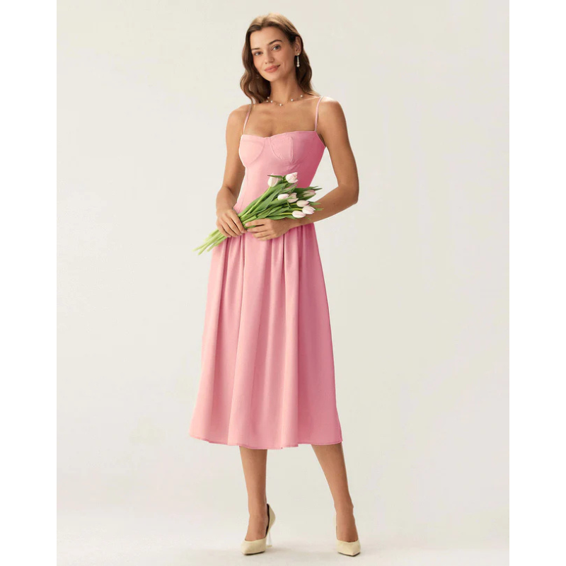 Sofia™ - Eleganta vidēja garuma kleita ar kvadrātveida kaklu