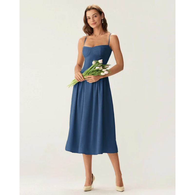 Sofia™ - Eleganta vidēja garuma kleita ar kvadrātveida kaklu