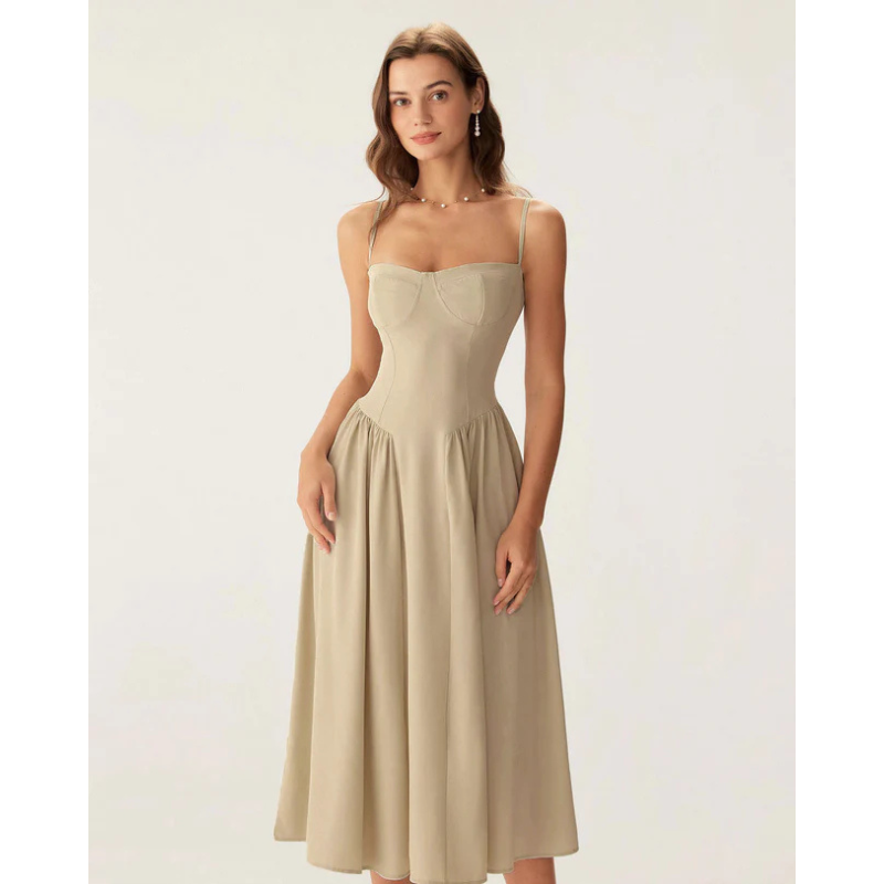 Sofia™ - Eleganta vidēja garuma kleita ar kvadrātveida kaklu