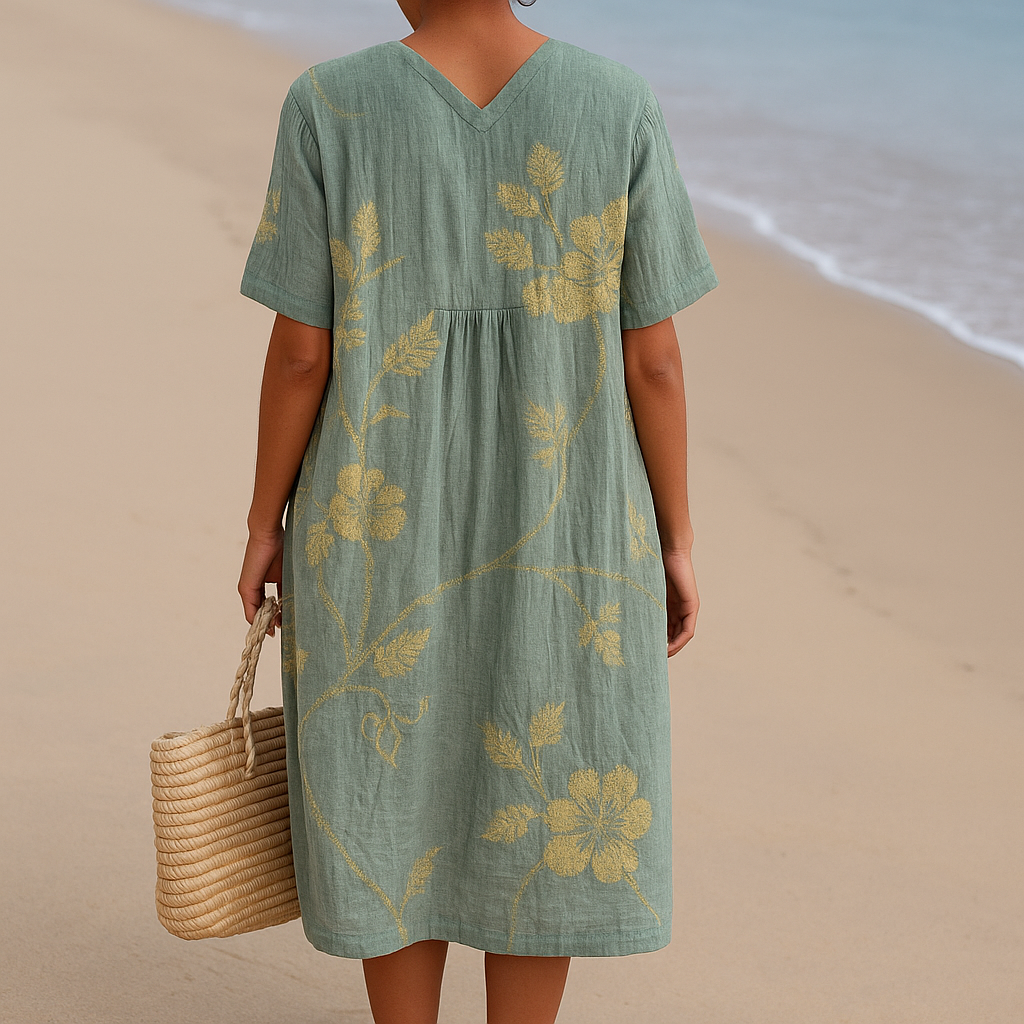 Klementīne™ | Zilpelēka Kleita ar Ziedu Izšuvumu