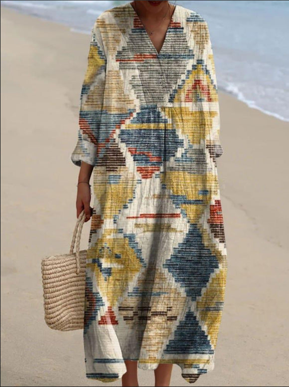 Katija™ | Bohēmiska Kleita ar Etniskām Apdrukām