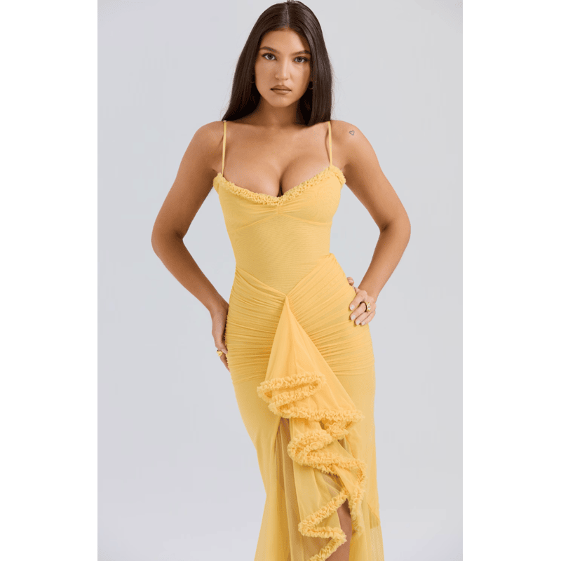 Lea | Garā kleita ar šķēlumu un volāniem