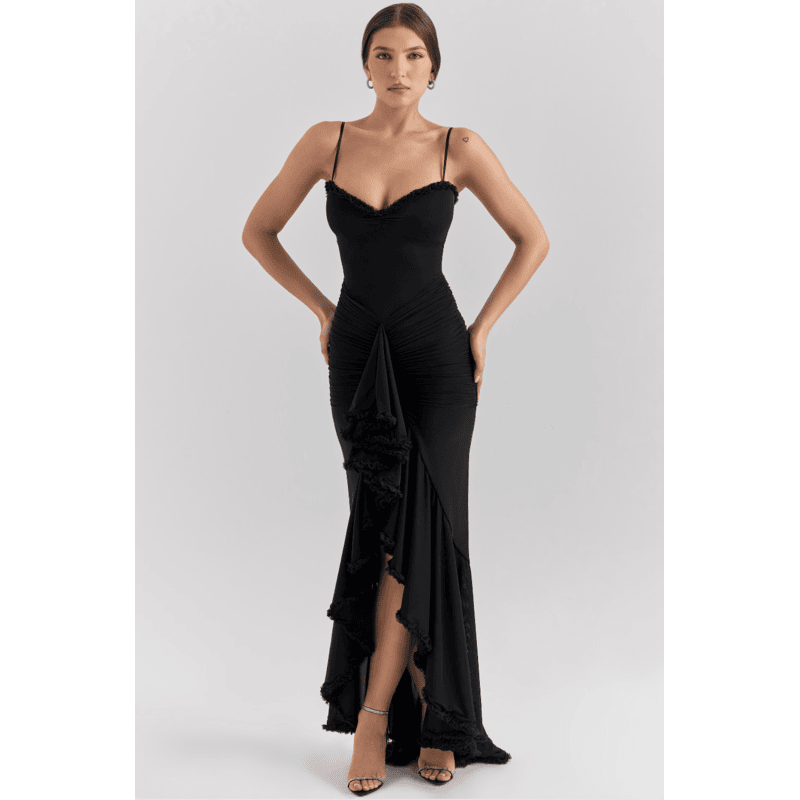 Lea | Garā kleita ar šķēlumu un volāniem