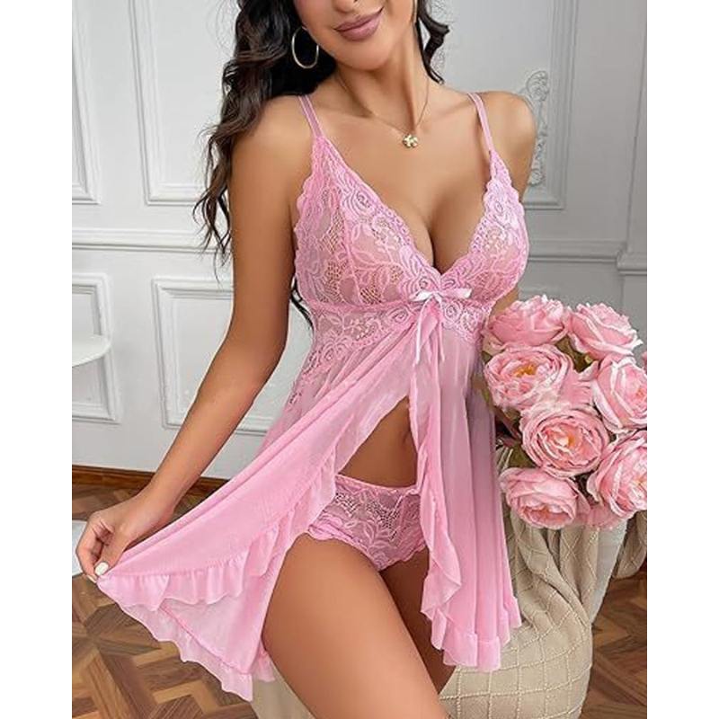 Elva™ | Vilinošs sieta naktsveļa ar mežģīņu detaļām