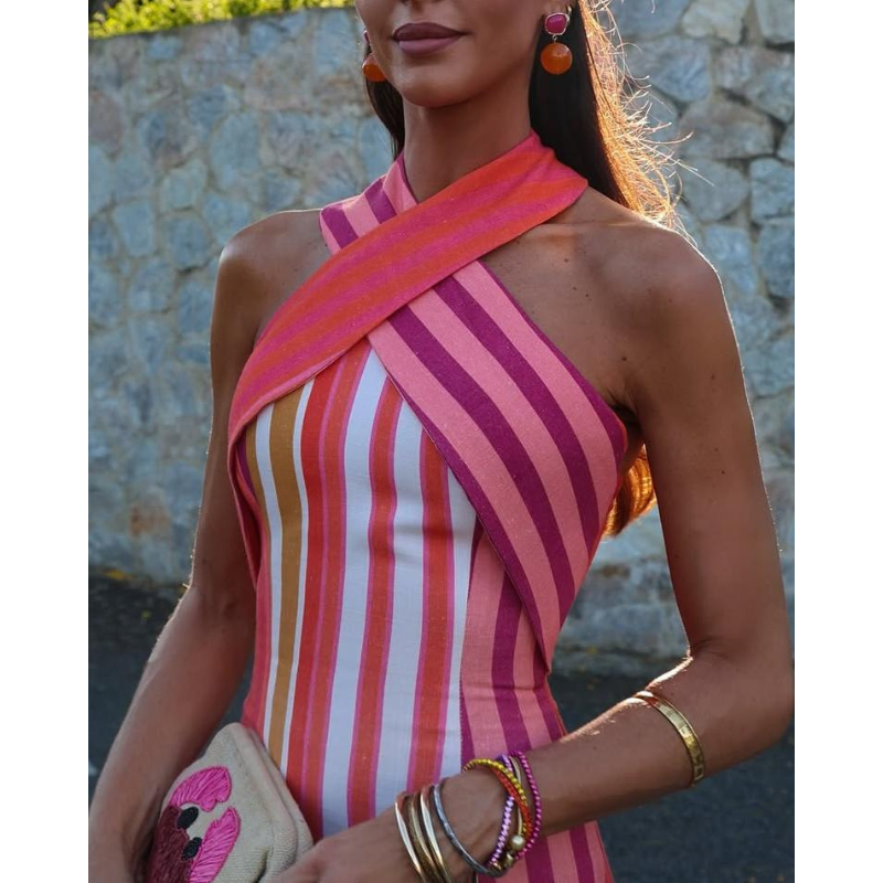 Nora™ - Eleganta krāsota svītrainā kleita