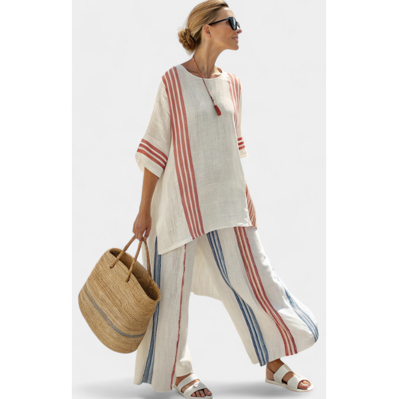 Anila™ - Elegants todelt linnedhabit ar svītraina dizainu