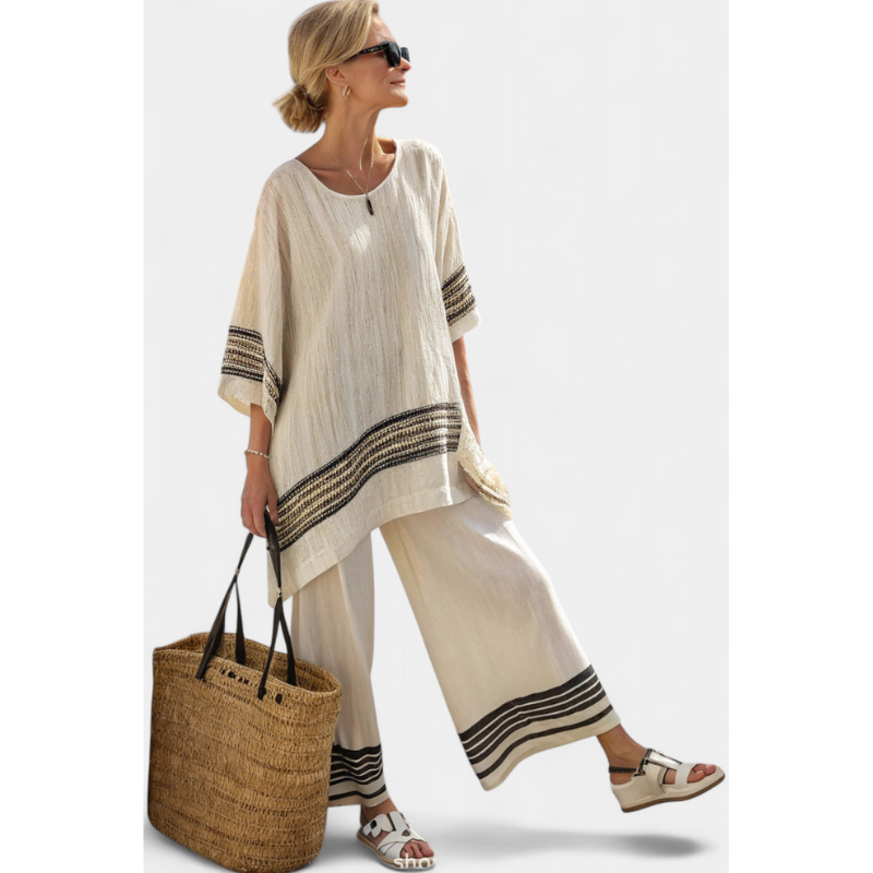 Anila™ - Elegants todelt linnedhabit ar svītraina dizainu