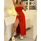 Julie™ - Bandeau kleita ar šķēlumu no zīda un lentēm