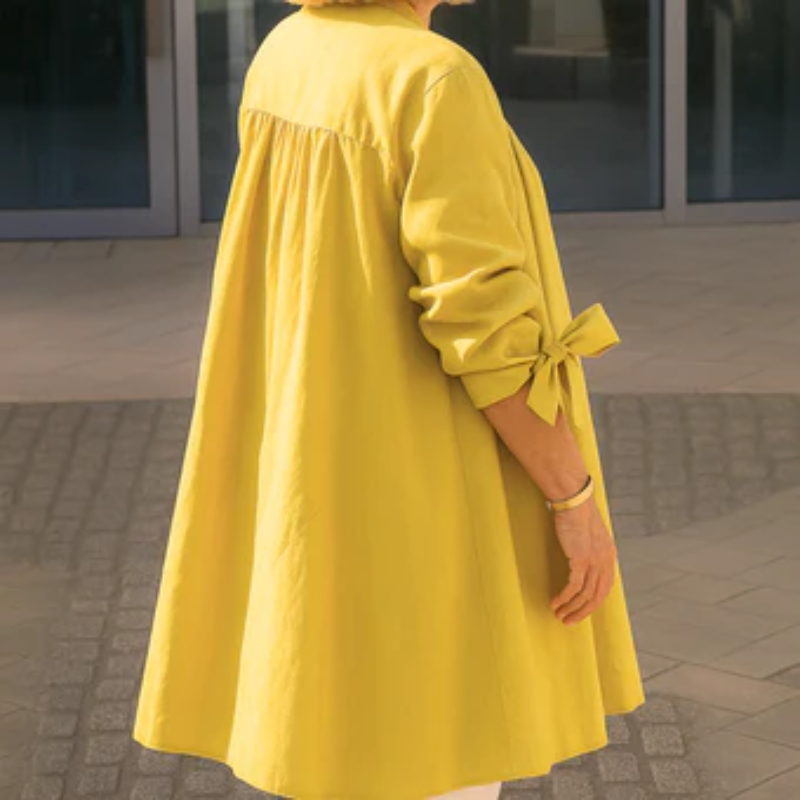 Louise™ | Vienkrāsaina krekla blūze ar lentu piedurknēm