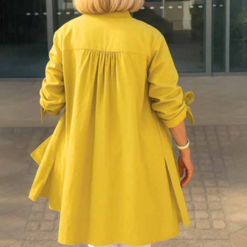 Louise™ | Vienkrāsaina krekla blūze ar lentu piedurknēm