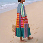 Ēva™ | Gara Daudzkrāsaina Patchwork Kleita