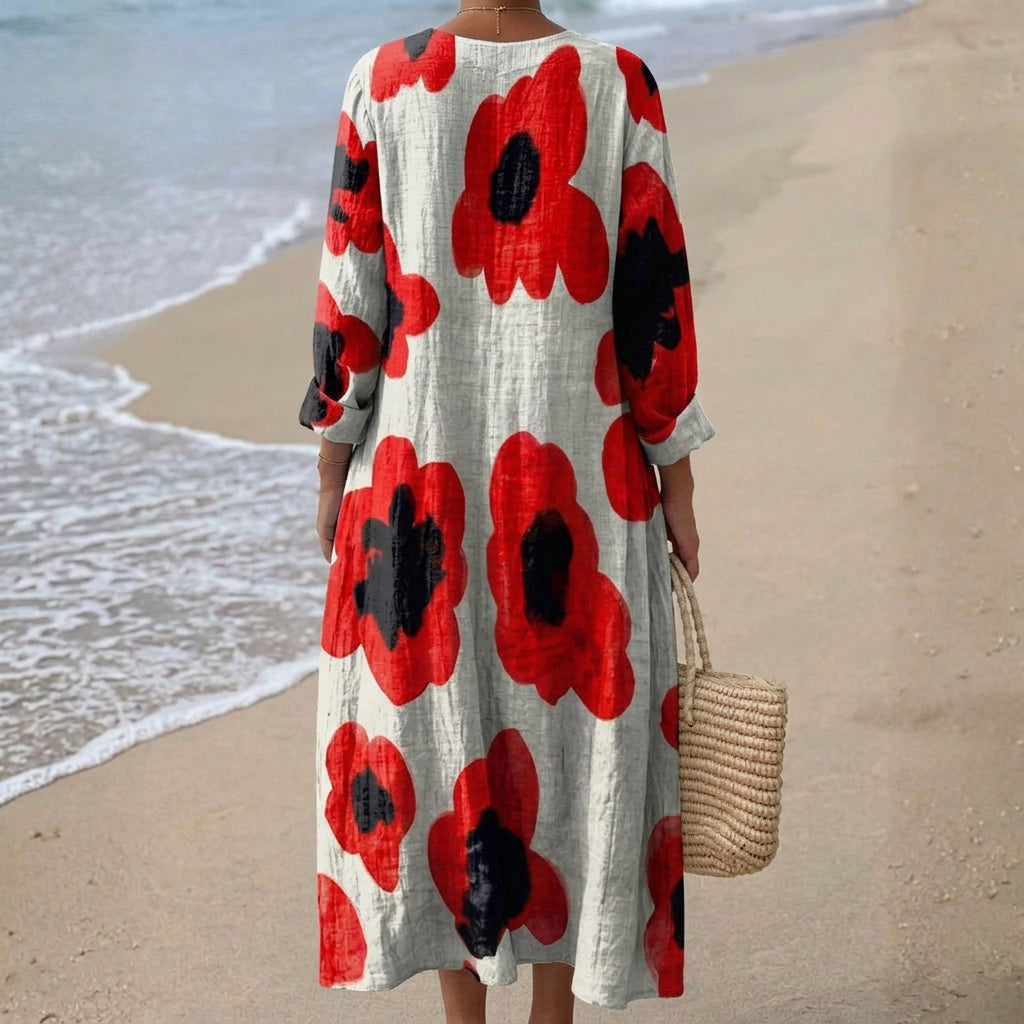 Elva™ | Sarkanā Ziedu Maxi Kleita