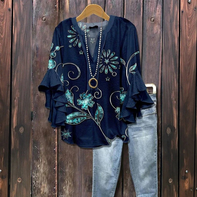 Johanne™ | Vintage blūze ar ziedu rakstu